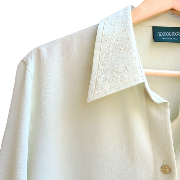 Canda Textured Green Button-down Blouse with Embroidered Collar, Size XL - Picture 3 of 10